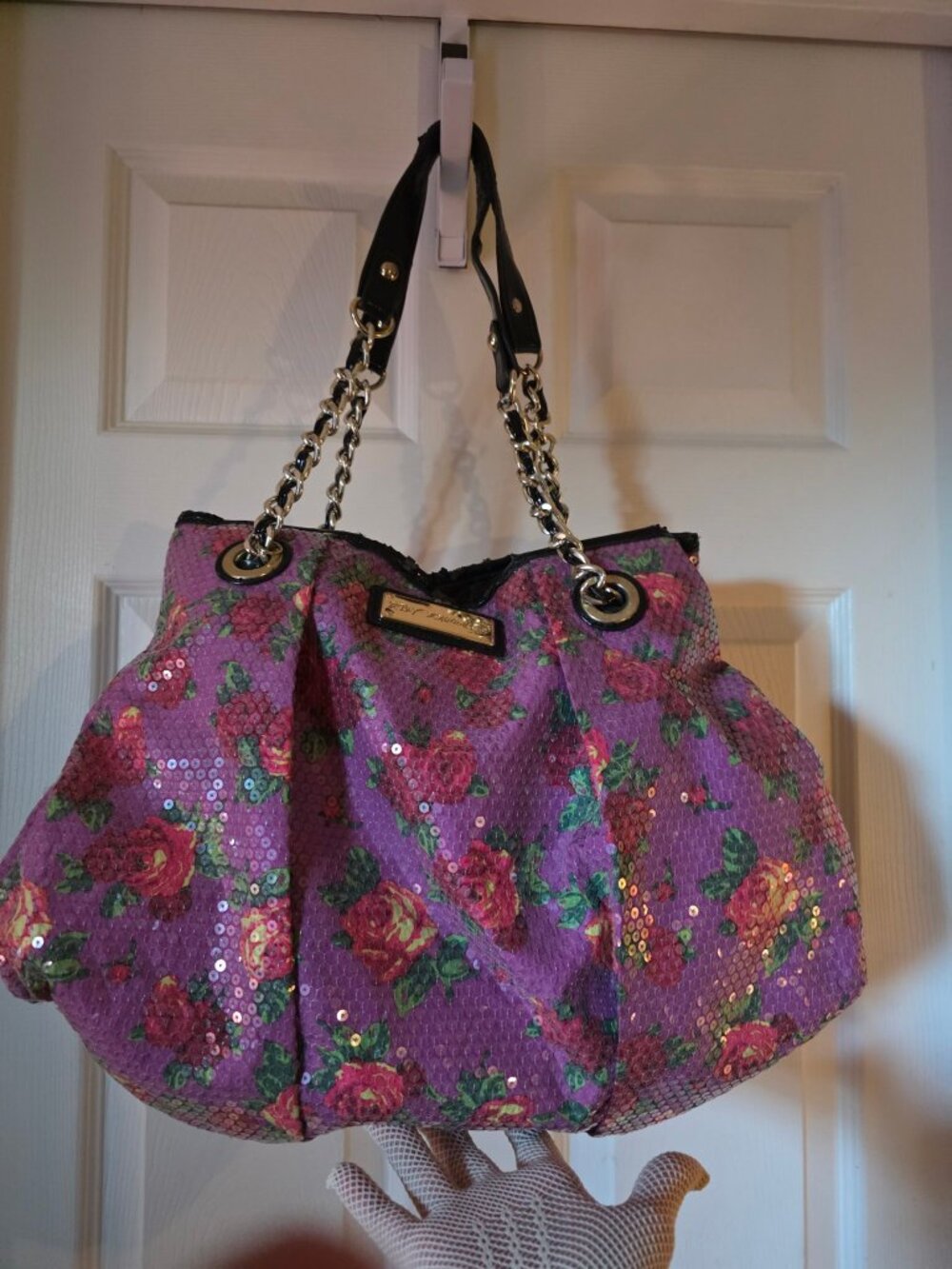 Betsey Johnson Purple Floral Sequin Shoulder Bag